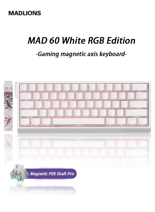 MADLIONS Mad60HE RGB Mechanical Keyboard Magnetic Switches Hot Swap Customized 8KHZ FPS Gaming Keyboard with Adjustable Actuation, 8000 Hz Polling Rate, Rapid Trigger Mode, Hall Effect Switches, for PC/Mac,WHITE  - Image 1