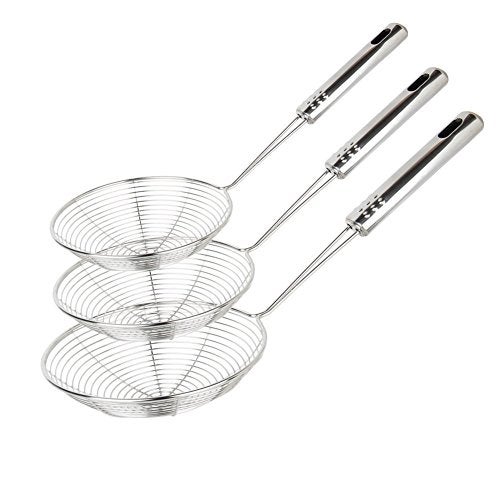 Swify Swify Spider Strainer Set of 3 Asian Strainer Ladle Stainless Steel Wire Skimmer Spoon with Handle for Kitchen Frying Food Pasta Spaghetti Noodle305cm 32cm 35cm 