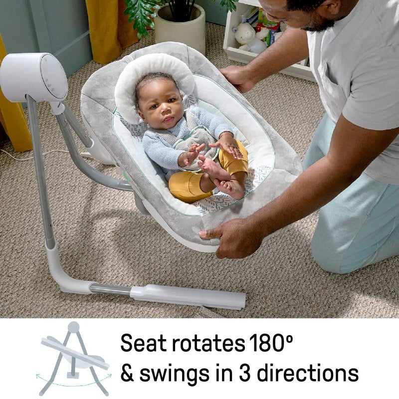 Ingenuity Anyway Sway 5-Speed Multi-Direction Portable Foldable Baby Swing & Infant Seat with Vibrations, Nature Sounds, 0-9 Months 6-20 lbs (Spruce) - Image 4