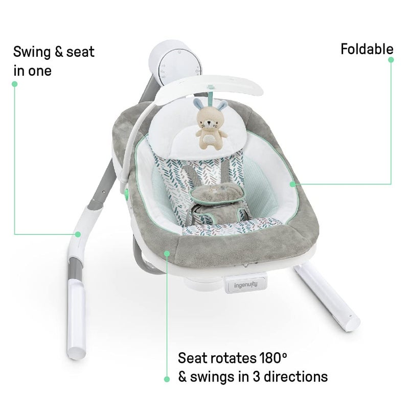 Ingenuity Anyway Sway 5-Speed Multi-Direction Portable Foldable Baby Swing & Infant Seat with Vibrations, Nature Sounds, 0-9 Months 6-20 lbs (Spruce) - Image 2