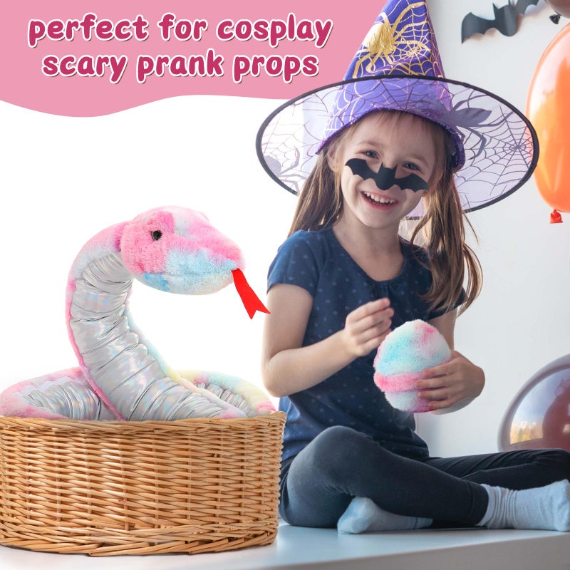 MorisMos Giant Snake Stuffed Animal Mommy with Babies, Realistic Stuffed Snakes Plush Toy, Long Boa Constrictor for Kids, Girls, Boys, Halloween, Pink, 120in - Image 4