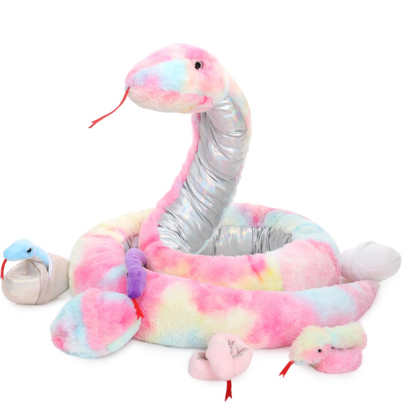 MorisMos Giant Snake Stuffed Animal Mommy with Babies, Realistic Stuffed Snakes Plush Toy, Long Boa Constrictor for Kids, Girls, Boys, Halloween, Pink, 120in - Image 1