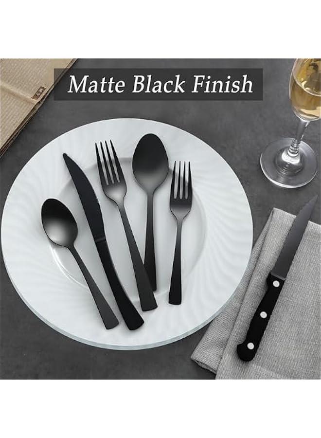 هوكور Durku 24 Pcs Silverware Set with Steak Knives Service for 4, Food-Grade Stainless Steel Flatware Set,Home Kitchen Eating Tableware Set,Include Fork Knife Spoon Set,Dishwasher Safe (Black)  - Image 3