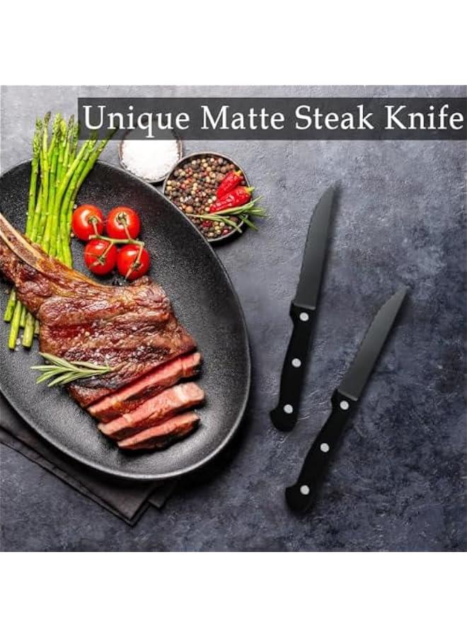هوكور Durku 24 Pcs Silverware Set with Steak Knives Service for 4, Food-Grade Stainless Steel Flatware Set,Home Kitchen Eating Tableware Set,Include Fork Knife Spoon Set,Dishwasher Safe (Black)  - Image 5