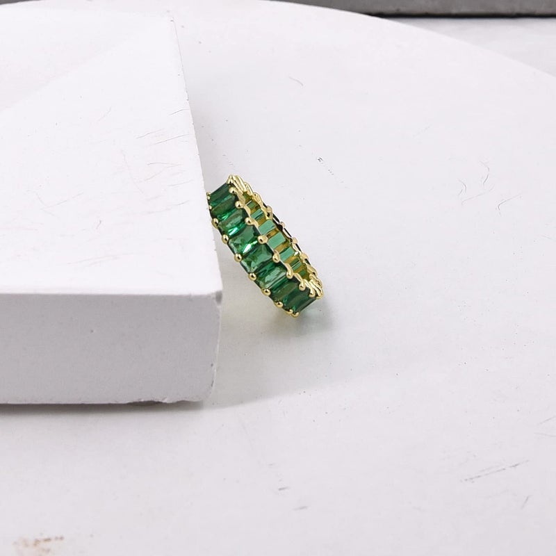 Nossa Green Emerald Band (5 Carat) 18K Gold Plated Claw Prong | Rectangle Emerald Cut Eternity Band CZ Ring Size 10 - Image 5