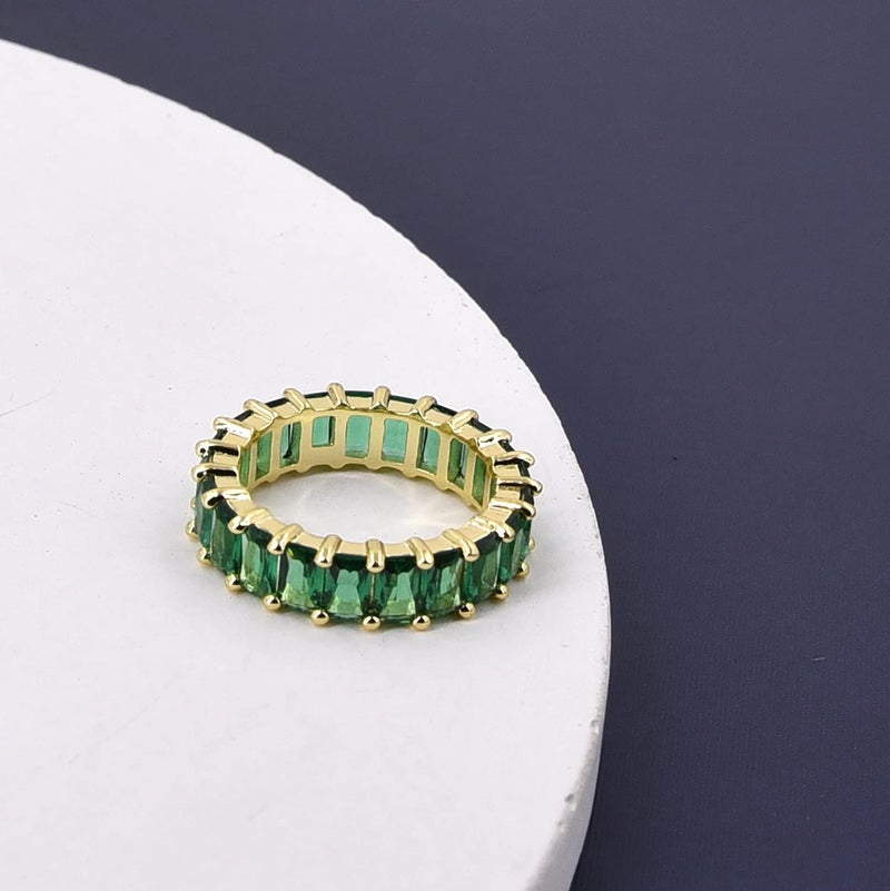 Nossa Green Emerald Band (5 Carat) 18K Gold Plated Claw Prong | Rectangle Emerald Cut Eternity Band CZ Ring Size 10 - Image 4