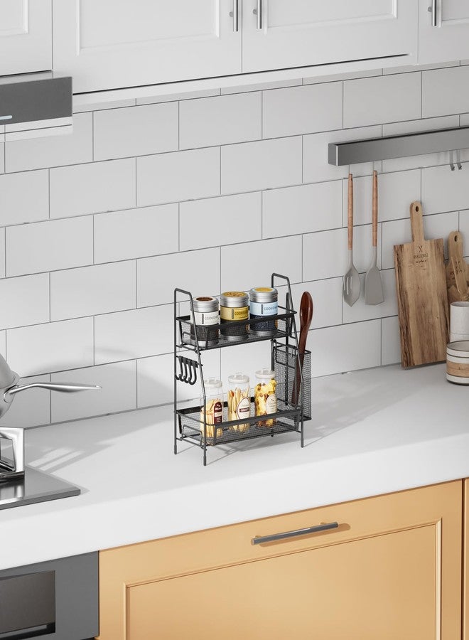 VITVITI 2-Tier Bathroom Organizer Countertop, Metal Wire Mesh Bathroom Counter Organizer Storage with Basket Hooks, Vanity Tray Shelf, Kitchen Spice Rack, Small Black - Image 4