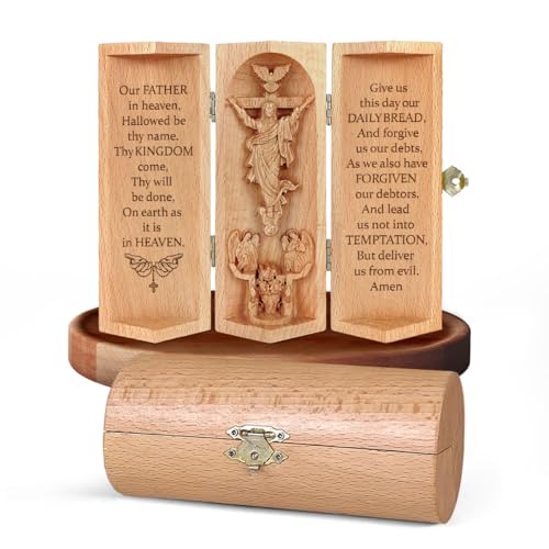 Jesuspirit - Christian Decor, Catholic Wooden Sculpture, Christian Gifts for Men, Statue of Jesus, Virgin Mary, Home Decor - Openable Wooden Cylinder Sculpture of Jesus - Image 1