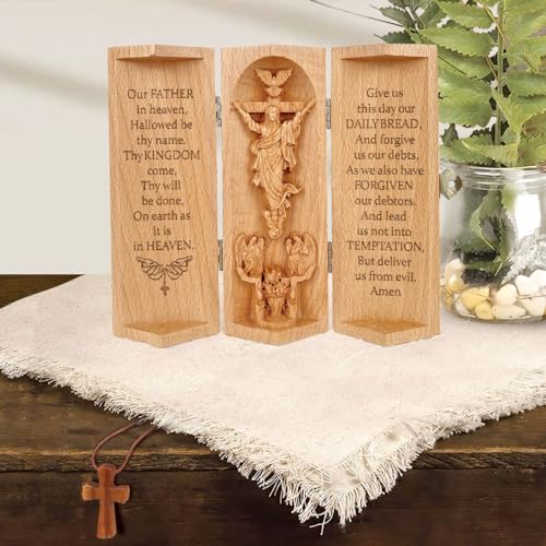 Jesuspirit - Christian Decor, Catholic Wooden Sculpture, Christian Gifts for Men, Statue of Jesus, Virgin Mary, Home Decor - Openable Wooden Cylinder Sculpture of Jesus - Image 3