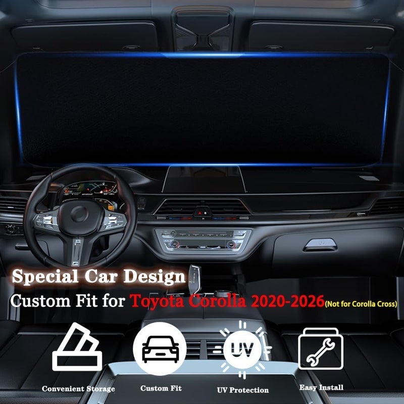 YOFAMO واقي شمس أمامي للسيارة قابل للطي، حماية مخصصة لتويوتا كورولا 2020 2021 2022 2023-2026، ملحقات واقي شمس يحجب الأشعة فوق البنفسجية ويحافظ على برودة سيارتك (أسود) - Image 2