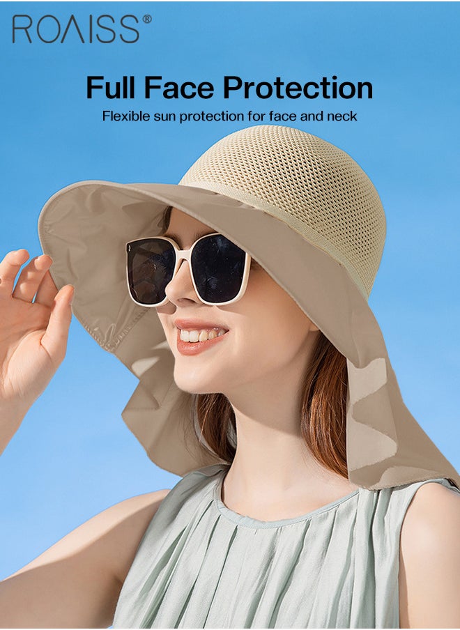 Bucket Hat with Shawl for Women Breathable Hollow Cut Knitted Sun Hat Wide Brim UPF50+ Sun Protection Cap Packable Summer Beach Outdoor Hat for Ladies - pzsku/ZF6B009F028A276EFC1A1Z/45/_/1711443407/2d0a59ac-bbf6-404c-9399-fdf8f8d6ca98