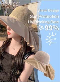 roaiss Bucket Hat with Shawl for Women Breathable Hollow Cut Knitted Sun Hat Wide Brim UPF50+ Sun Protection Cap Packable Summer Beach Outdoor Hat for Ladies  - Image 5