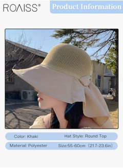 roaiss Bucket Hat with Shawl for Women Breathable Hollow Cut Knitted Sun Hat Wide Brim UPF50+ Sun Protection Cap Packable Summer Beach Outdoor Hat for Ladies  - Image 3