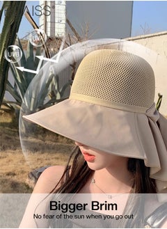 roaiss Bucket Hat with Shawl for Women Breathable Hollow Cut Knitted Sun Hat Wide Brim UPF50+ Sun Protection Cap Packable Summer Beach Outdoor Hat for Ladies  - Image 4