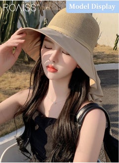 roaiss Bucket Hat with Shawl for Women Breathable Hollow Cut Knitted Sun Hat Wide Brim UPF50+ Sun Protection Cap Packable Summer Beach Outdoor Hat for Ladies  - Image 2