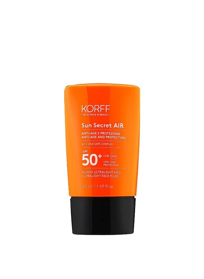 Korff Sun Secret Air Ultra Light Face Fluid SPF 50+, Very High UVA UVB Protection, Ultra Lightweight Dry Touch Formula, Fast Absorbing Daily Facial Sunscreen, 50ml