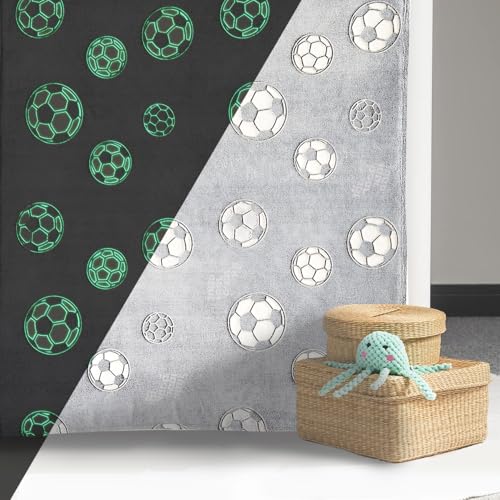 Wajade Soccer Gifts Toys for Boys Girls - Glow in The Dark Soccer Blanket Birthday Christmas Decor for Kids Age 3 4 5 6 7 8 9 10 11 12 Years Old Teens Child Toddler Throw Light Grey 50"x60" - Image 5