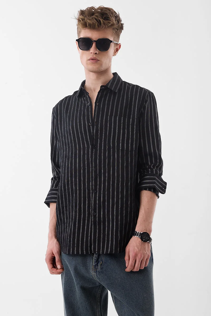 SNITCH Black Striped Long Sleeve Slim Fit Luxe Shirt