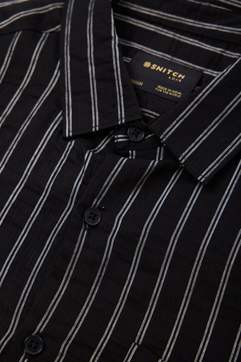 SNITCH Black Striped Long Sleeve Slim Fit Luxe Shirt