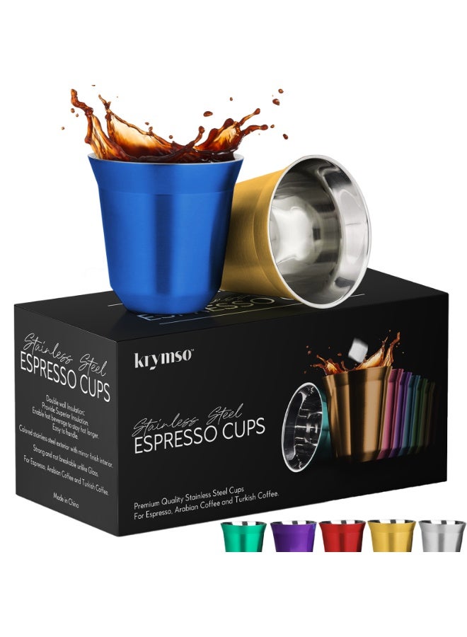 KRYMSO 80ml Espresso Cups, Double Wall Vacuum Insulted Stainless Steel Coffee Cup Set for Espresso, Turkish Coffee, Arabian Coffee and Tea, 2 Pack - Image 1