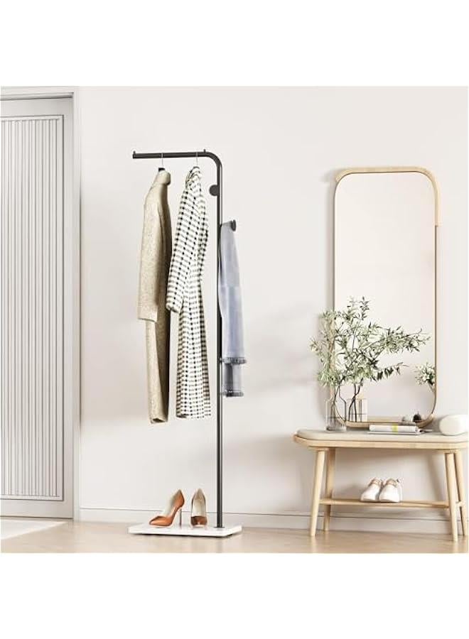 MIXDE Metal Coat Rack Freestanding, Coat Stand With 3 Hooks,Black Clothing Rack with Natural Marble Base, Modern Clothes Rack for Entryway, Living Room,Bedroom, Office, Black&White (Black&White) - Image 1