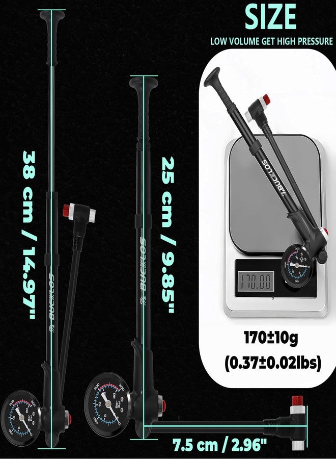 BUCKLOS Bike Shock Pump for Front Air Suspension Fork Rear Shocks Bicycle Tire Pump High Pressure 300 Psi Max for Mountain, Road Bikes and Motorcycle with Gauge No-Loss Schrader Valve Bike Tool - Image 2
