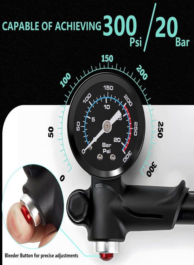BUCKLOS Bike Shock Pump for Front Air Suspension Fork Rear Shocks Bicycle Tire Pump High Pressure 300 Psi Max for Mountain, Road Bikes and Motorcycle with Gauge No-Loss Schrader Valve Bike Tool - Image 3
