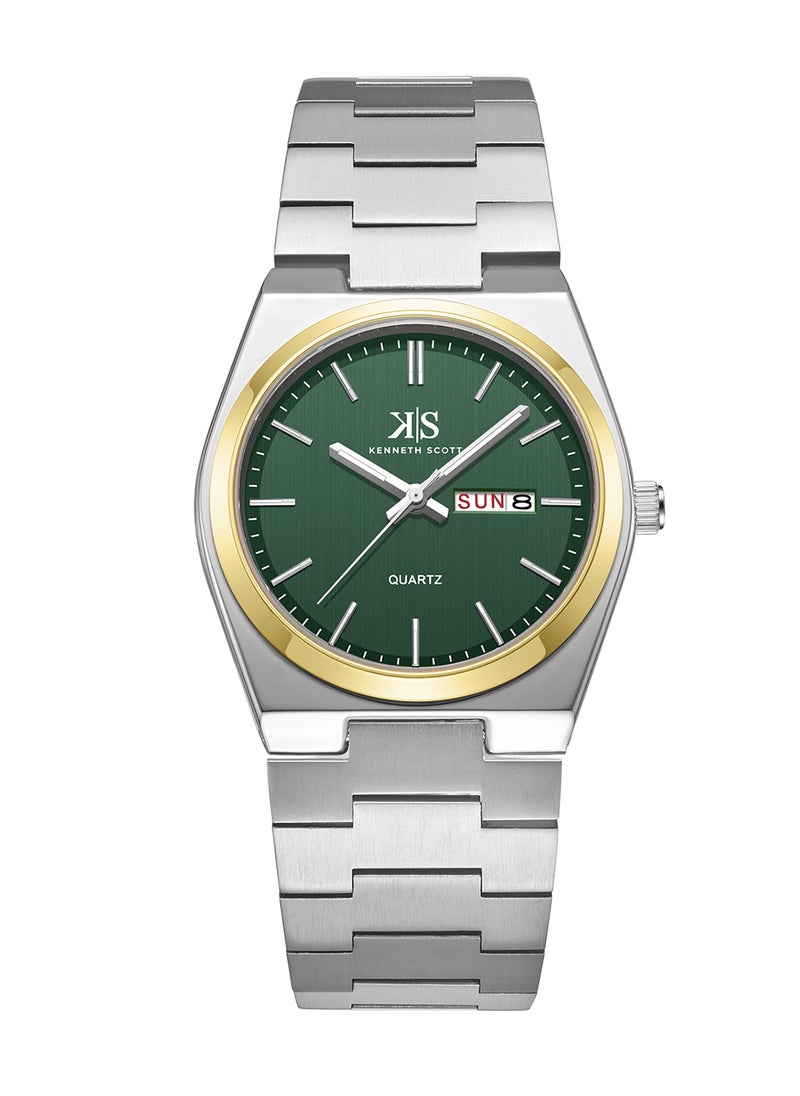 KENNETH SCOTT Kenneth Scott Men's Watch, Analog Display and Stainless Steel Strap - K24011-TBSH, Silver  - Image 1