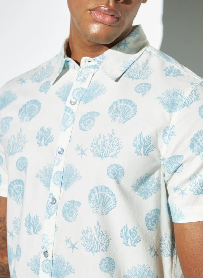 Lee Cooper Lee Cooper All-Over Graphic Print Oxford Shirt with Short Sleeves