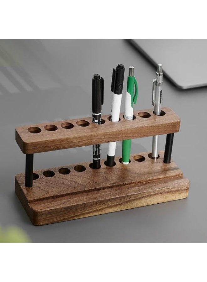 NANAO Wooden Desk Organiser with Phone Stand, 9-Slot Pen Holder, Walnut Wood, 20 x 8 x 8 cm - Image 3