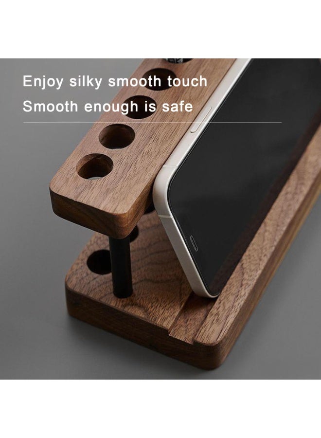 NANAO Wooden Desk Organiser with Phone Stand, 9-Slot Pen Holder, Walnut Wood, 20 x 8 x 8 cm - Image 4