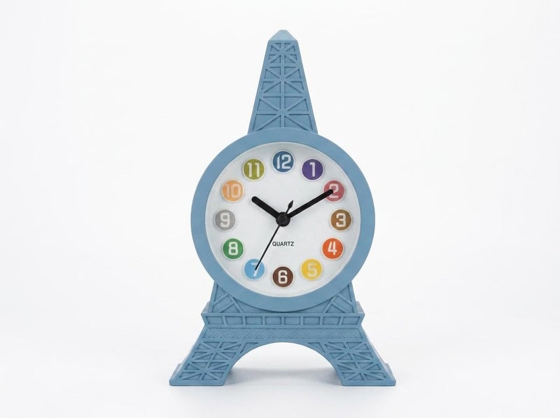 Eiffel Tower Alarm Clock Blue Quartz Colorful Numbers Home Decor - Image 1