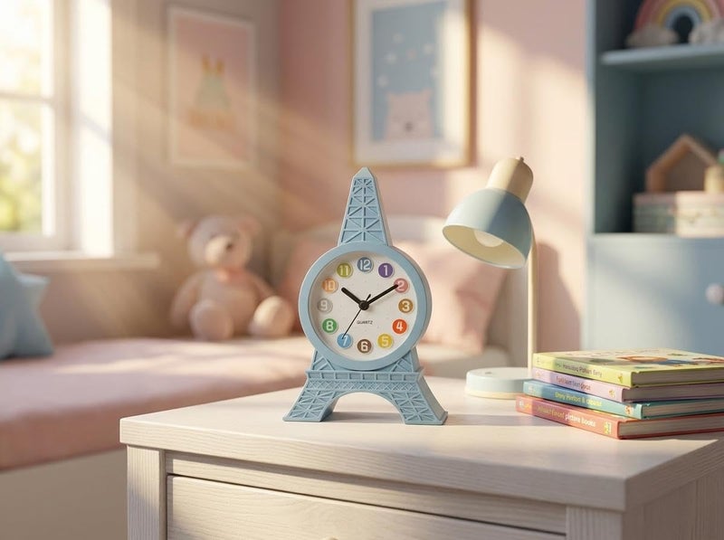 Eiffel Tower Alarm Clock Blue Quartz Colorful Numbers Home Decor - Image 3