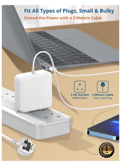 بيجانت سلك تمديد طاقة 5 اتجاهات مع USB، 1 × USB نوع سي بي دي 20 واط، 3 منافذ شحن سريع USB-A كيو سي، 5 × مقابس كهربائية بريطانية، شريط حماية متعدد المقابس، كيبل 3 متر (معيار الامارات  - Image 5