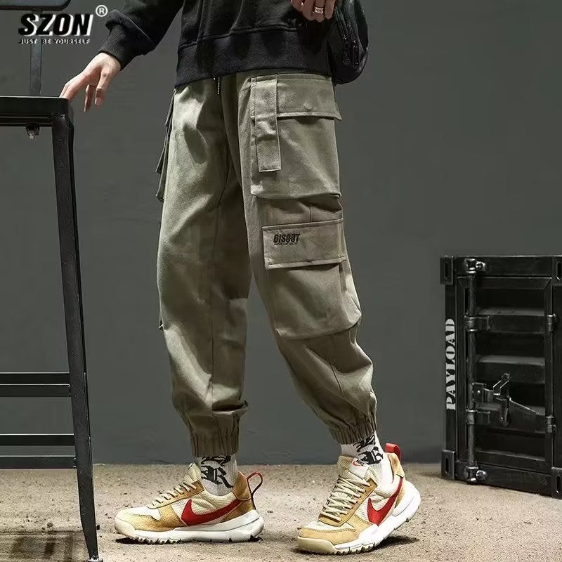 Autumn and winter mens loose overalls fleece-lined thickened fashion brand versatile plus size casual pants wear-resistant multi-pocket trousers Black [fleece-lined]] - Image 5