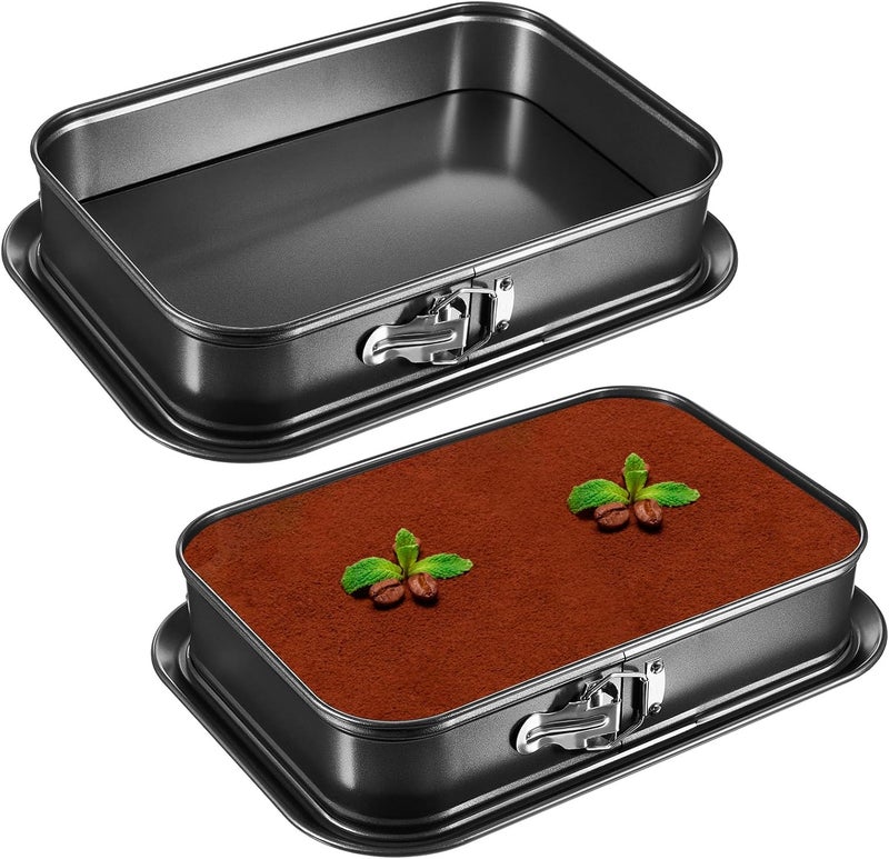 Uiifan 2 Pcs Non Stick Springform Pans Cheesecake Pan Rectangle Springform Pans Square Cake Pan with Removable Bottom for Kitchen Baking Roasting Muffin Bread Cake Brownie Bakeware (13 x 9 x 3 in) - Image 1