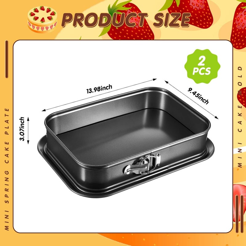 Uiifan 2 Pcs Non Stick Springform Pans Cheesecake Pan Rectangle Springform Pans Square Cake Pan with Removable Bottom for Kitchen Baking Roasting Muffin Bread Cake Brownie Bakeware (13 x 9 x 3 in) - Image 2