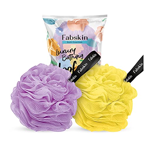 FABSKIN Loofah Body Scrubber for Bathing for Men and Women | Shower Body Bath Scrubber Exfoliator Luxury Bathing Round Loofah for Men and Women (Couples Pack of 2) - Purple & Yellow - Image 1