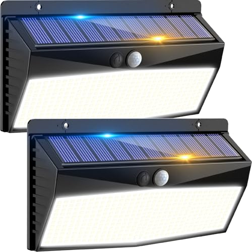 Peasur 2 Pack 368 LED Solar Lights Outdoor Motion Sensor, Solar Fence Lights with 3 Lighting Modes, Solar Powered Security Lights Waterproof for Outside Yard Wall Garden Backyard Step Garage - Image 1