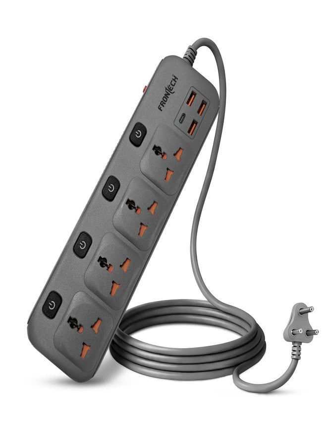 FRONTECH Power Extension Socket | 2500W Heavy Duty Extension Board with 4 Universal Sockets, 3 USB-A + 1 USB-C Ports, Individual Switches, 3 Meter Copper Cable | 1 Year Warranty (FT-3566) - Image 1