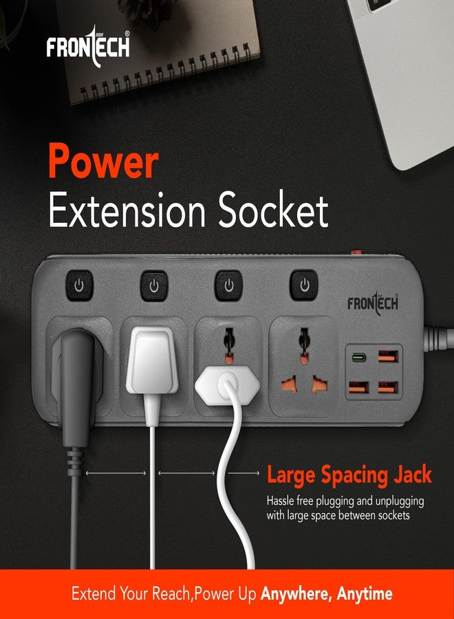 FRONTECH Power Extension Socket | 2500W Heavy Duty Extension Board with 4 Universal Sockets, 3 USB-A + 1 USB-C Ports, Individual Switches, 3 Meter Copper Cable | 1 Year Warranty (FT-3566) - Image 2