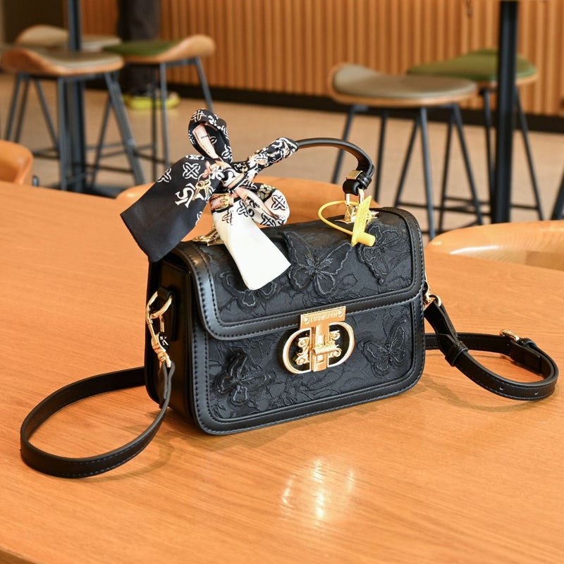 High-End Embroidered Lace Butterfly Handheld Small Square Bag Fashion Lock Single Shoulder Crossbody Small Bag - Image 1
