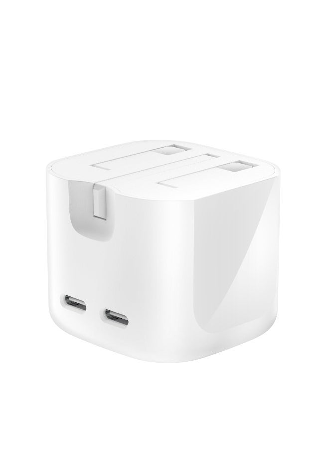 BoostCharge Pro Dual USB-C GaN Wall Charger 50W | 2-Port USB-C, PD 3.1 PPS, Foldable Prongs, for MacBooks, Laptops, Tablets, Smartphones, USB-C Devices, White white