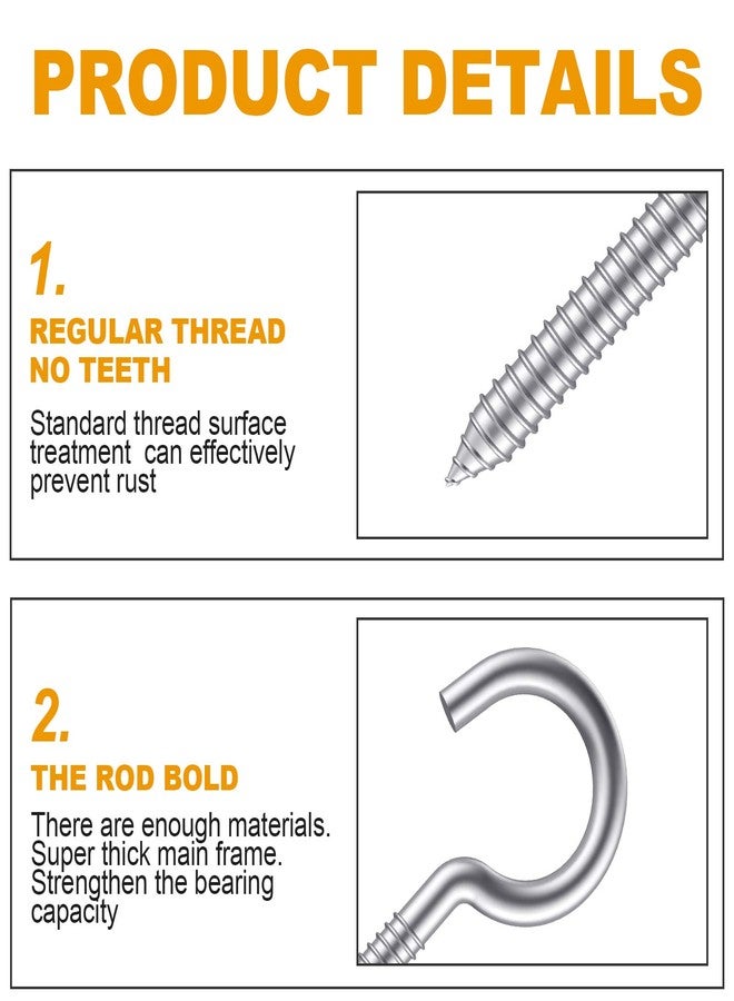 ZUSFUL 3.2 Inches 304 Stainless Steel Screw Eyes 6 Pack,Heavy Duty Screw in Hooks for Hammock Stand, Indoor Ceiling&Outdoor - Image 4