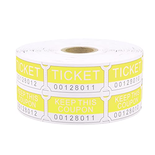 ESSENTIAL 1000 Yellow Double RaffleTickets Roll, Raffle Tickets Printable for Leisure, Movie Watching, Entertainment - Image 1
