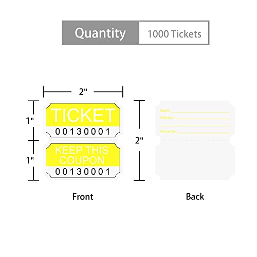 ESSENTIAL 1000 Yellow Double RaffleTickets Roll, Raffle Tickets Printable for Leisure, Movie Watching, Entertainment - Image 2