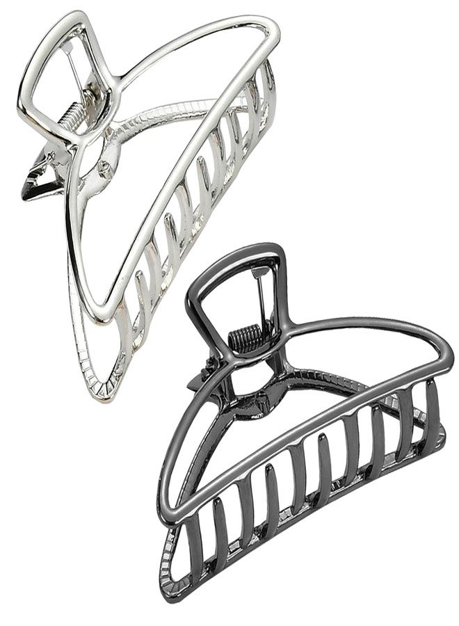HH&LL Hair Clips, Metal Hair Claw Barrette Clamp Jaw for Women (2, Black+ Silver) - Image 1