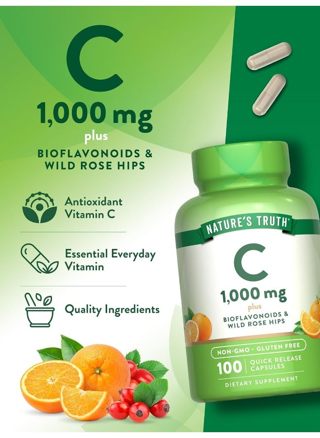 Nature's Truth Nature's Truth Vitamin C 1000mg | 100 Capsules | with Wild Rose HIPS & Bioflavonoids | Non-GMO & Gluten Free Supplement  - Image 5