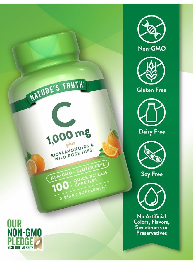 Nature's Truth Nature's Truth Vitamin C 1000mg | 100 Capsules | with Wild Rose HIPS & Bioflavonoids | Non-GMO & Gluten Free Supplement  - Image 3