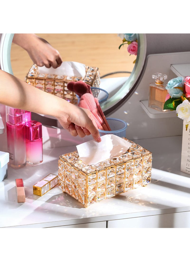 SYOSI Crystal Tissue Box, Sparkling Rectangular Decorative Crystal Bathroom Paper Box in Elegant Gold, Crystal Napkin Holder for Bathroom, Kitchen, Dining Room - Image 4
